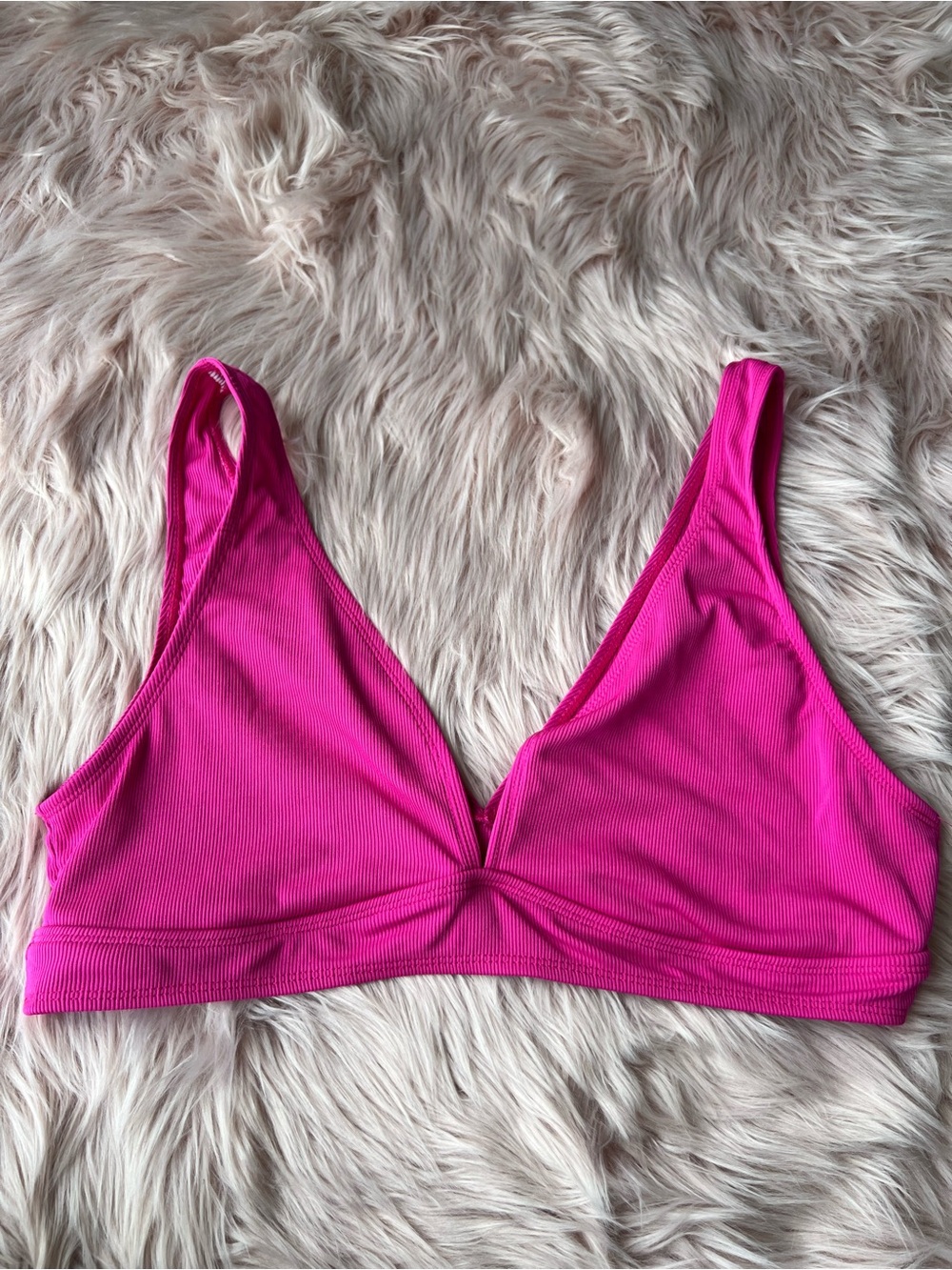 Wireless Ribbed Bikini Top in Hot Pink Plus Size